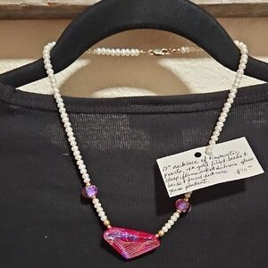 17 Inch Freshwater Pearls And Fused Glass